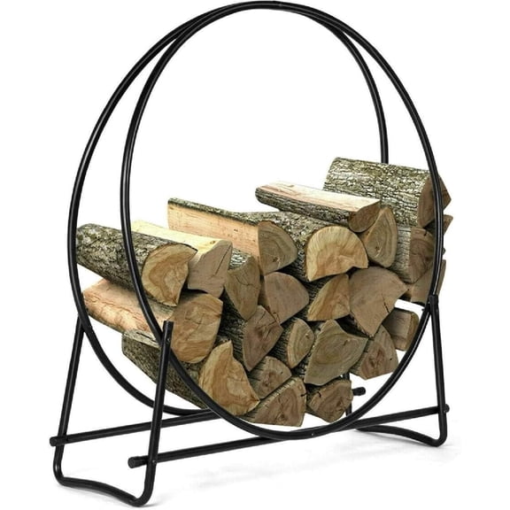 PetFurnishn Firewood Rack, 41 Inch Outdoor Firewood Log Hoop with 440LBS Capacity, Indoor Fireplace Wood Storage Ring, Home Fire Pit Wood Holder