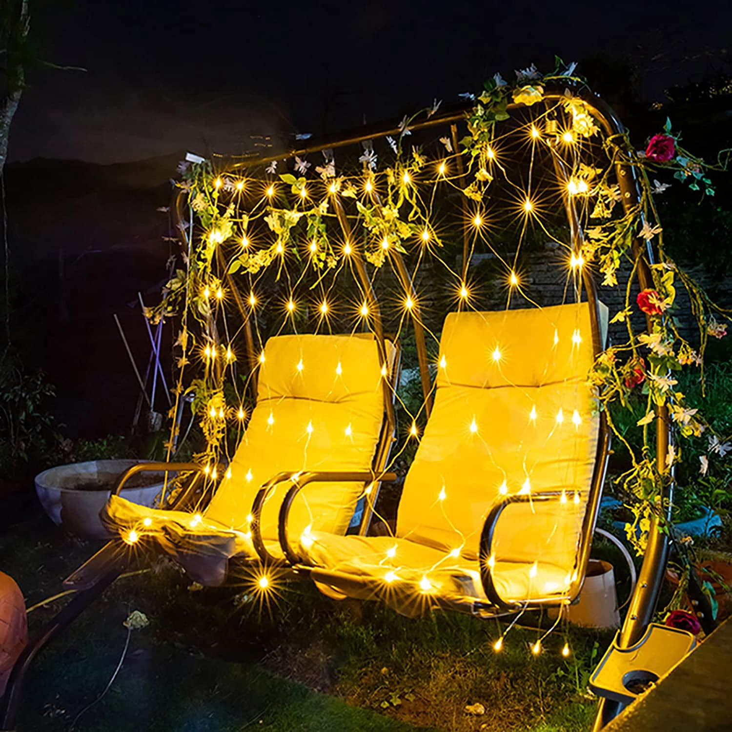 Fairy Mesh Lights Outdoor Connectable 8 Modes Net Light Waterproof Plug String Lights Christmas Net Lights Expandable Garland Lighting for Weddings Bushes Bar Party, Warm White 10ftx6.5ft 200 Led