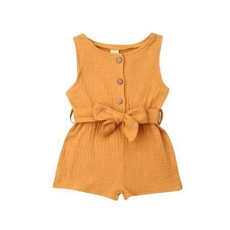 

Multitrust baby solid color sleeveless jumpsuit with detachable belt
