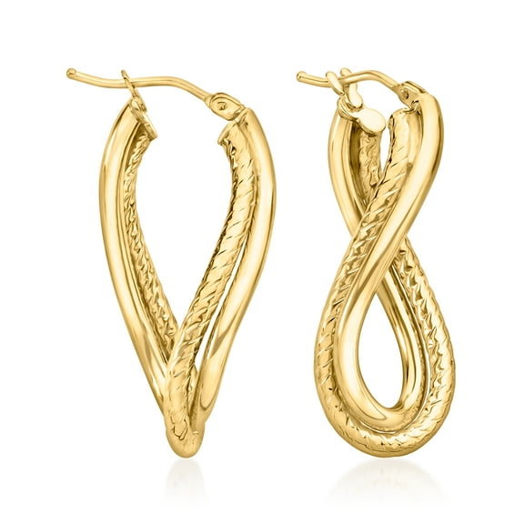 Ross-Simons Italian 14kt Yellow Gold Twisted Double-Hoop Drop Earrings, Women's, Adult