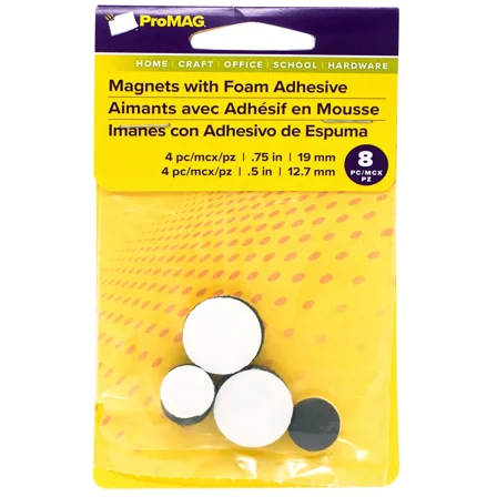 Promag Round Magnets W/Foam Adhesive-(4) .5" & (4) .75" 12558