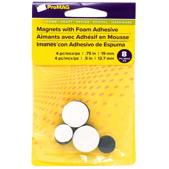 Promag Round Magnets W/Foam Adhesive-(4) .5" & (4) .75" 12558
