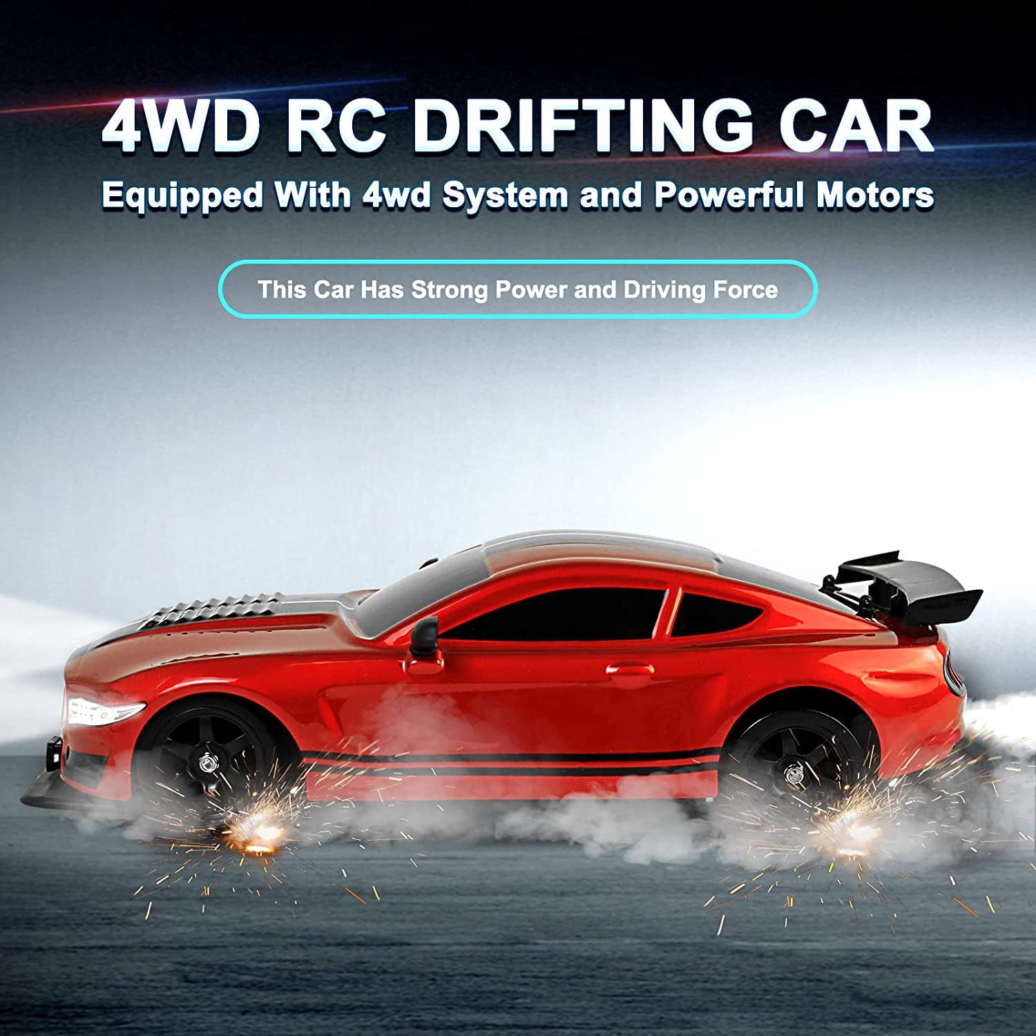 RC Cars 1:16 Scale Radio Control Cars with LED Lights, 2.4Ghz 4WD All Terrain Vehicle Toy Cars Gift for Boys Kids and Adults, Red