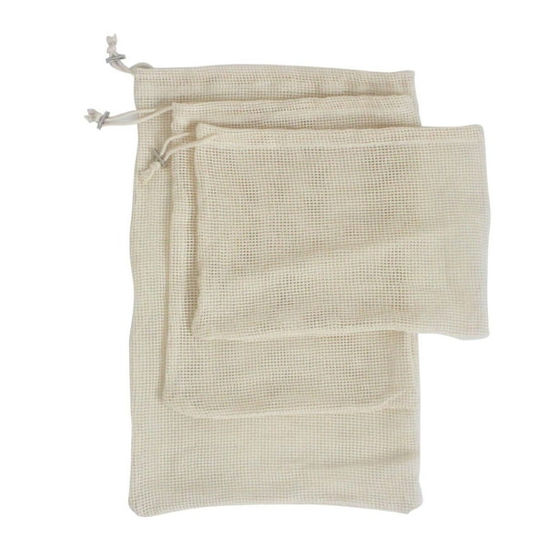 Bolsas reutilizables de algodón para verduras, bolsas para almacenar alimentos, bolsas para frutas y verduras. Hebilla de plata 3pcs