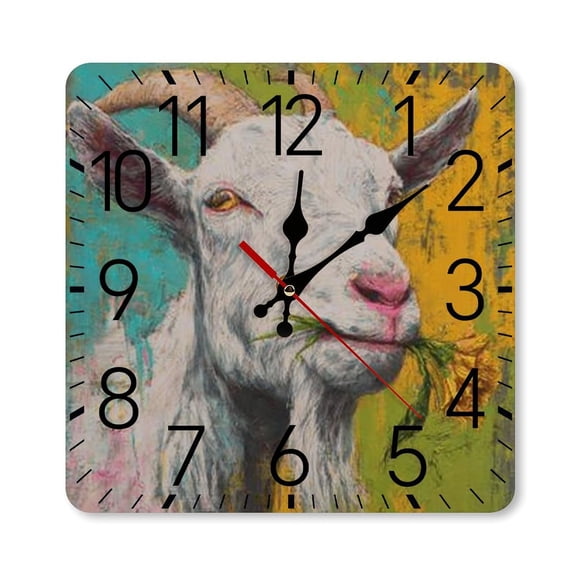 RKSupls 10×10inch Square Silent Wall Clock Wooden Frame, Goat Flower Pop Art Scale Decorative Clock for Home Bedroom Living Room Office