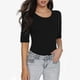 thumbnail image 1 of MKLEKYY Playeras Mujer Casual Camiseta Básica De Manga Corta Para Mujer, Color Liso, Corte Entallado Talla L, 1 of 3