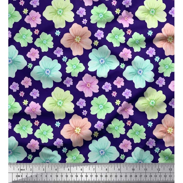 Soimoi Polyester Crepe Fabric Artistic Floral Decor Fabric Printed Yard 52 Inch Wide