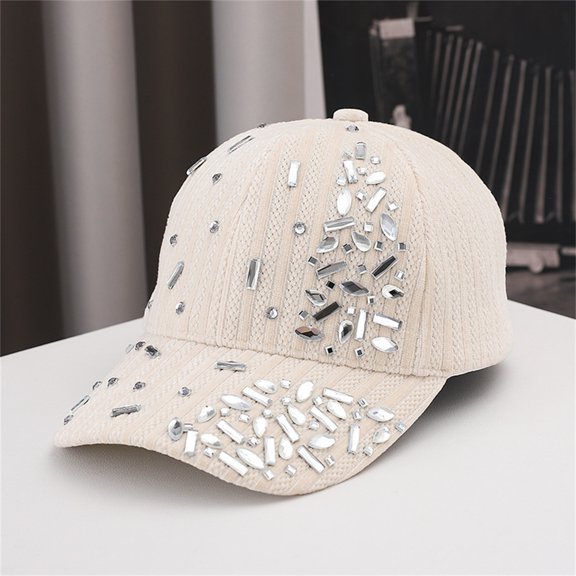 VLOOCKLW Baseball Caps Studded Rhinestone Crystals Adjustable Ponytail Mesh Baseball Cap Shiny Bling Casual Sports Cap Breathable Sun Hat