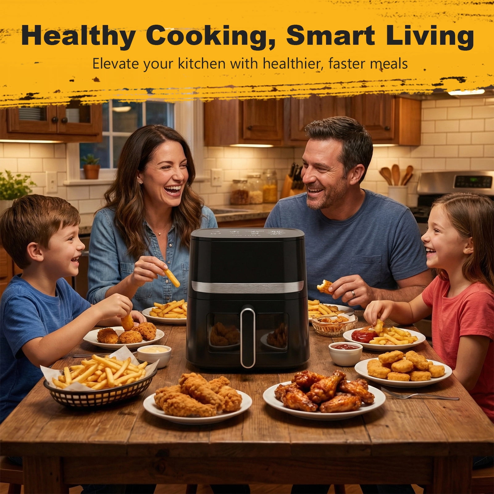 Bluebow 8QT Air Fryer, 8-in-1 Presets Electric Hot Oven with Digital LED Touchscreen, Non-stick Dishwasher-Safe Basket, Easy View Window, Black