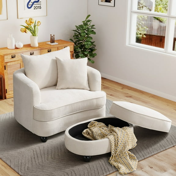 Aukfa Oversized Accent Chair with 2 in 1 Storage Ottoman,Sofa Chaise Chair Armchair for Living Room Bedroom,Beige