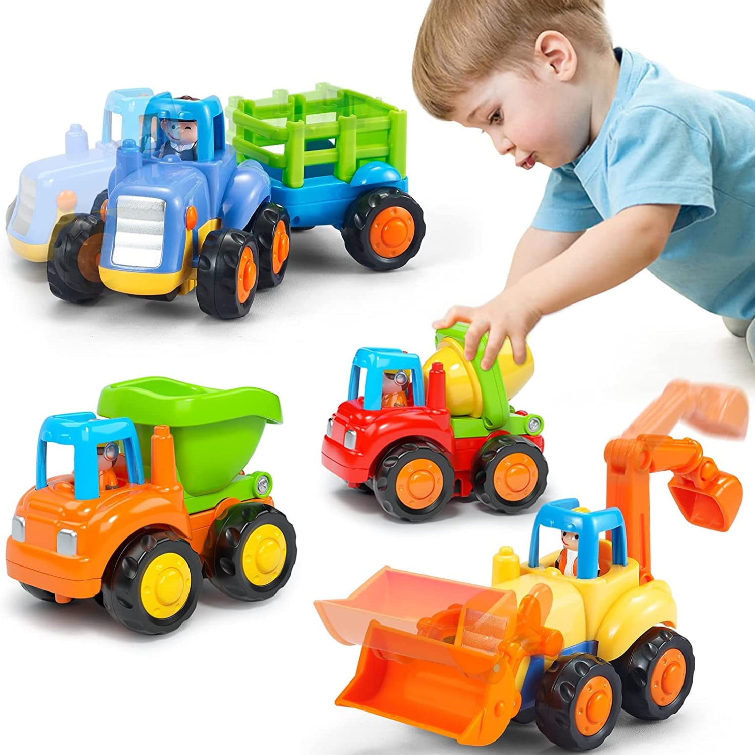 SZDUDU Baby Toys for 1 Year Old Boy Gifts 4 PCs Toy Trucks Mini Car Toys for 2 Year Old Boy