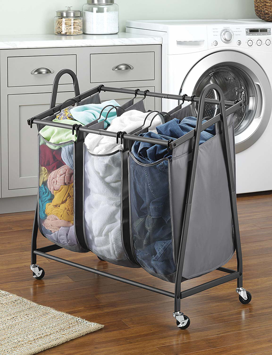 Whitmor Arch Triple Bag Laundry Sorter Gray 17" x 33" x 34"