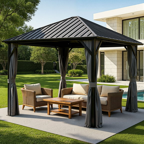 Kommo Kasa 10x10FT Hardtop Gazebo, Aluminum Frame with Steel Canopy, Outdoor Permanent Single Roof Gazebo for Patio, Garden, Backyard