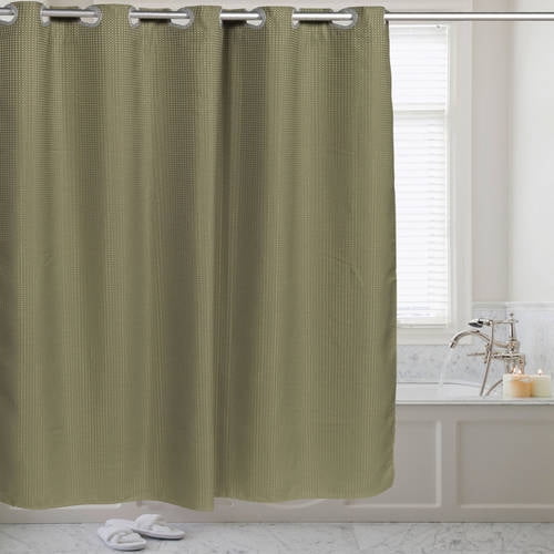 Fabric Shower Curtain Waffle Weave Hookless With Snap Off Liner