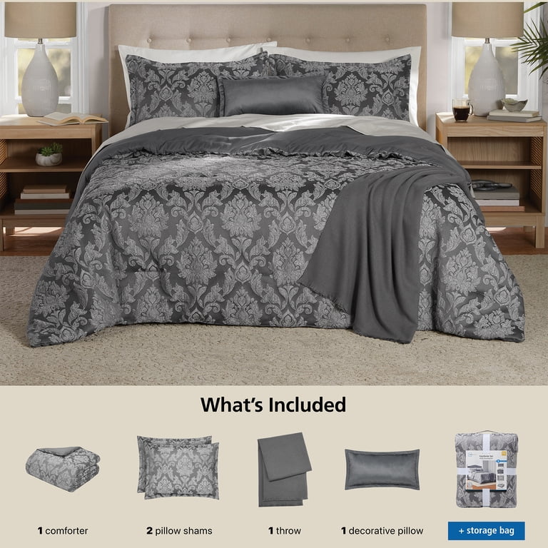 コットンマスク グレー系3柄 洗濯 16個セット m9469x2-16-HC20 Mainstays Full/Queen Comforter Set, All-Season, 5-Piece, Grey