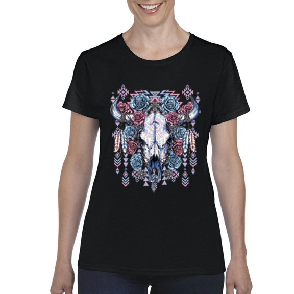 Day of the Dead T-Shirt Costume Cow Skull Womens Shirts