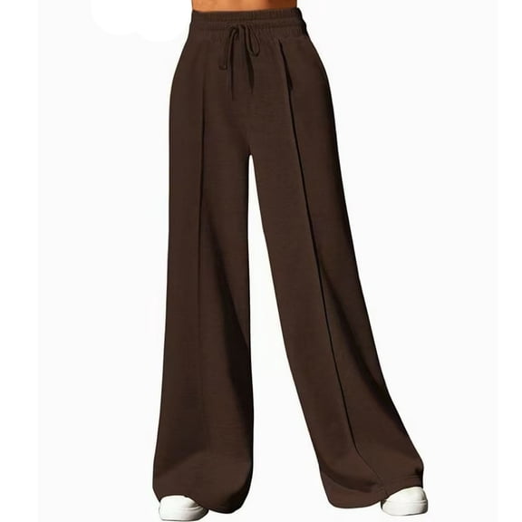 Women's Wide-Leg High-Waisted Pants Soft Stretch Fabric Adjustable Drawstring Waist Relaxed Flowy Silhouette Comfortable Casual Trousers Versatile Solid Color for Daily