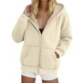 thumbnail image 2 of felwors Women's Fleece Lined Full-Zip Hooded Jacket with Pockets - Warm Casual Outwear for Daily Wear Beige, XXL, 2 of 4