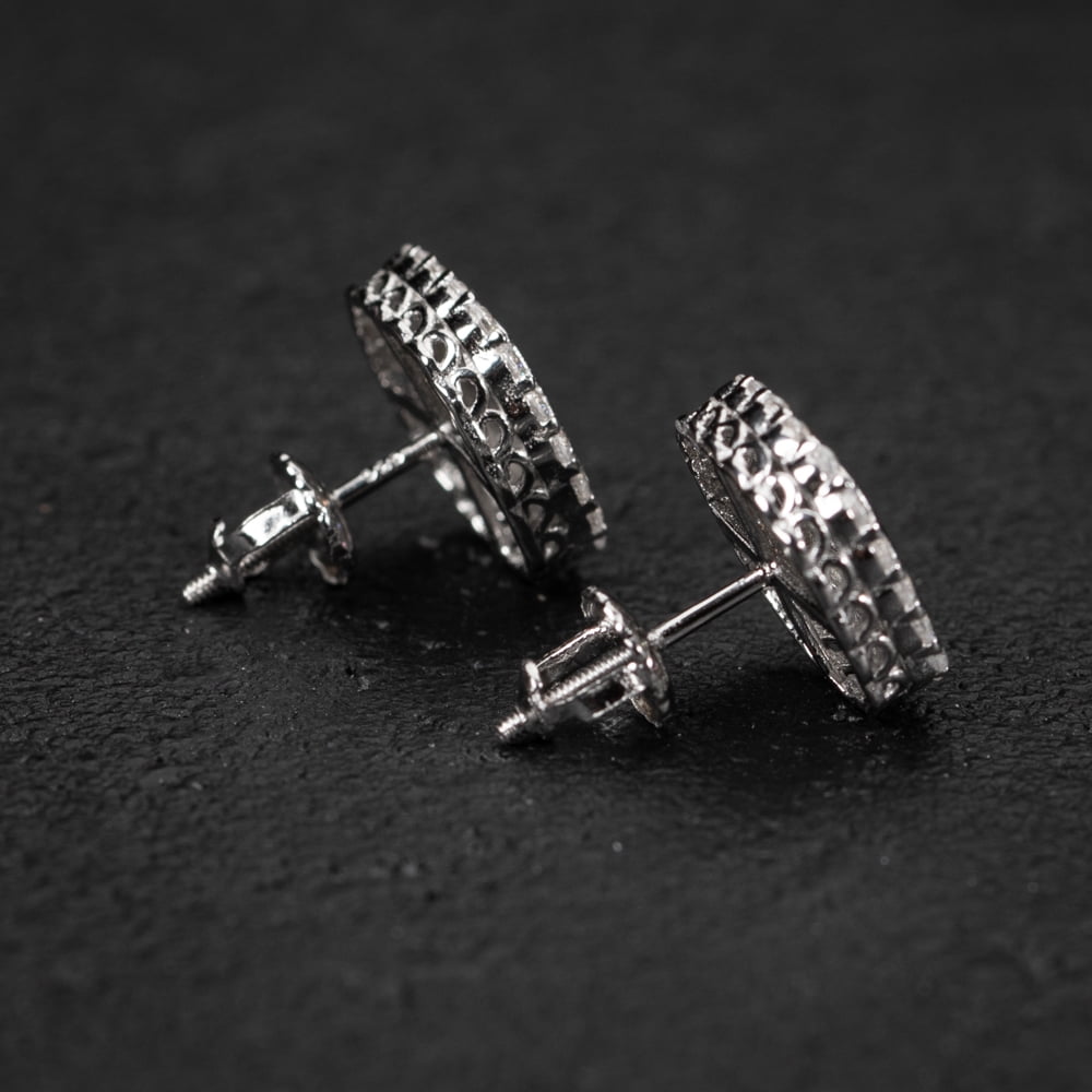 Men's 925 Sterling Silver Iced Cz Flower Set Cluster Cz Stud Screw Back Earrings