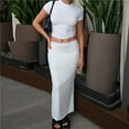thumbnail image 2 of Two Piece Skirt Set for Women 2 Pc Y2K Outfits Short Sleeve Crop Tops Bodycon High Waist Long Maxi Skirts White S, 2 of 5