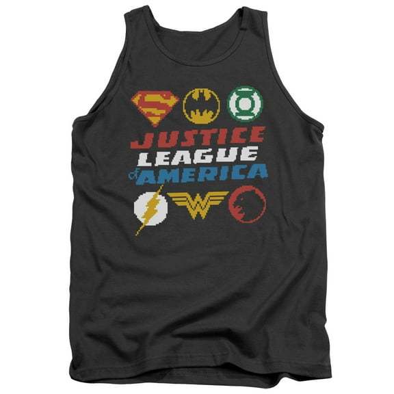 JLA Justice League Pixel Logos Adult Tank Top Charcoal