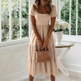 thumbnail image 4 of ClodeEU Women's Square Neck Puff Sleeve Tiered Midi Dress,Casual Flowy A-Line Swing Sundress Khaki,Women's Plus XXL, 4 of 7