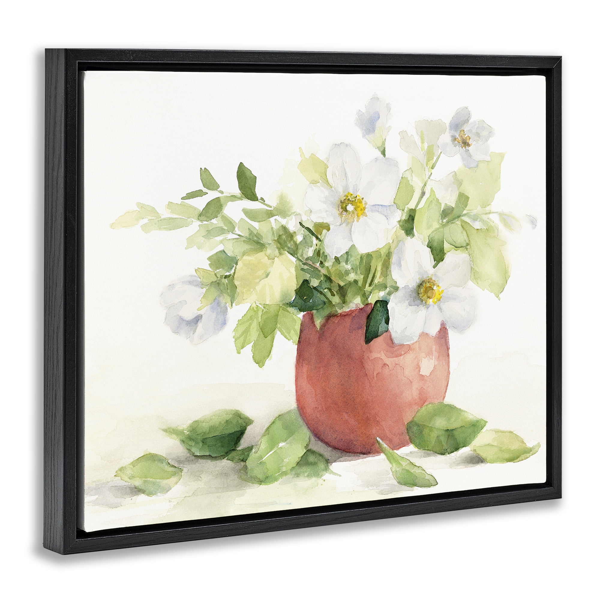 Stupell Industries White Anemones in Copper Vase Black Framed Floater Canvas Wall Art, design by Lanie Loreth