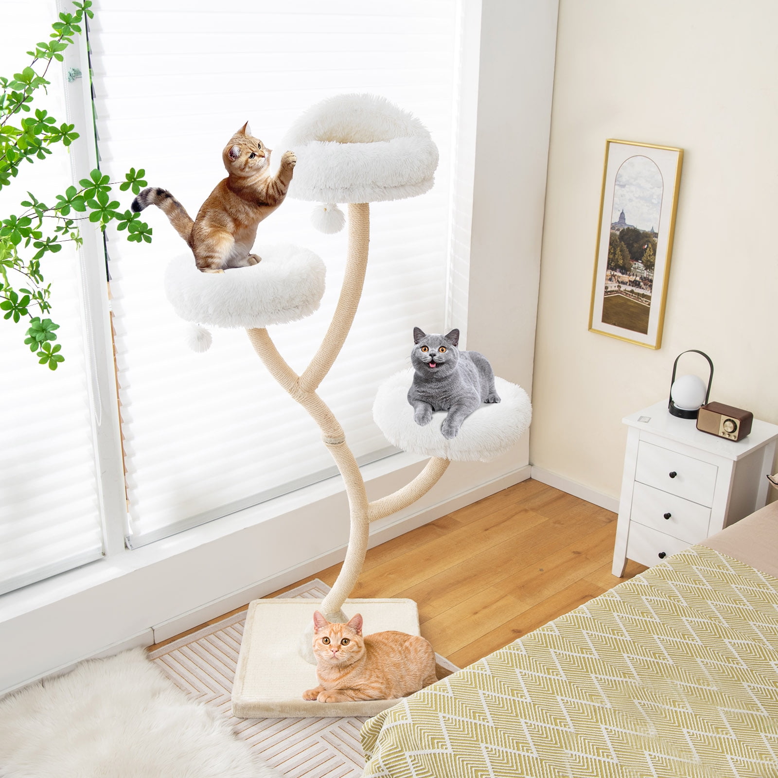 Infans Cat Tree Tower 70" Multi-Level Kitten Activity Center w/ 3 Perches & Balls Beige