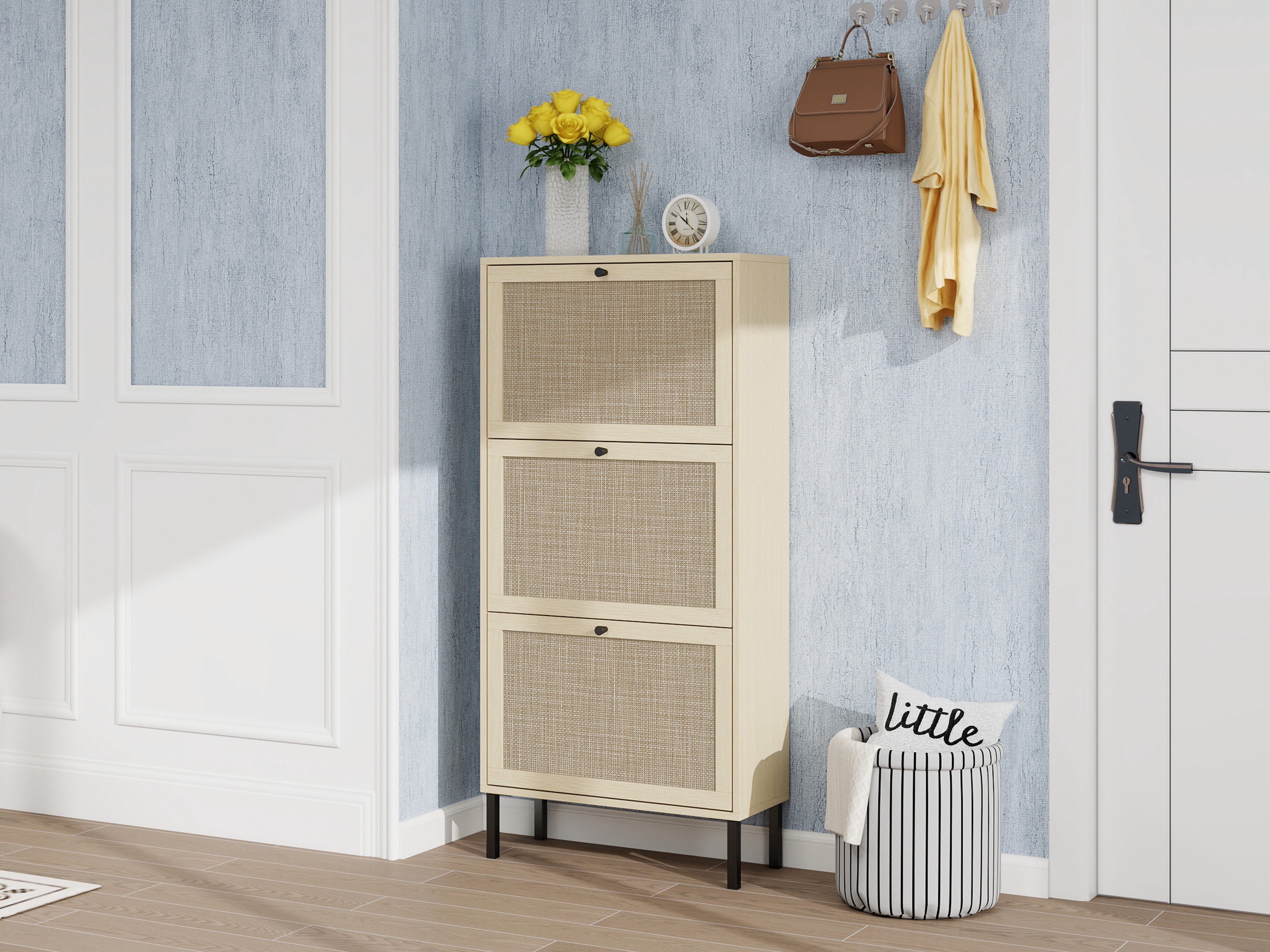 Leumius Shoe Storage Cabinet for Entryway,Modern Shoe Cabinet Storage with 3 Flip Drawers,Slim Freestanding Wood Shoe Rack for Entryway,Bedroom,Living Room,Natural02