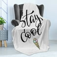 thumbnail image 4 of Stay Cool Soft Flannel Fleece Throw Blanket, Ice Cream Waffle Cornet with Hand Writing Stay Cool Text, Cozy Plush for Indoor and Outdoor Use, 70" x 90", Pale Grey Charcoal Grey, by Ambesonne, 4 of 5
