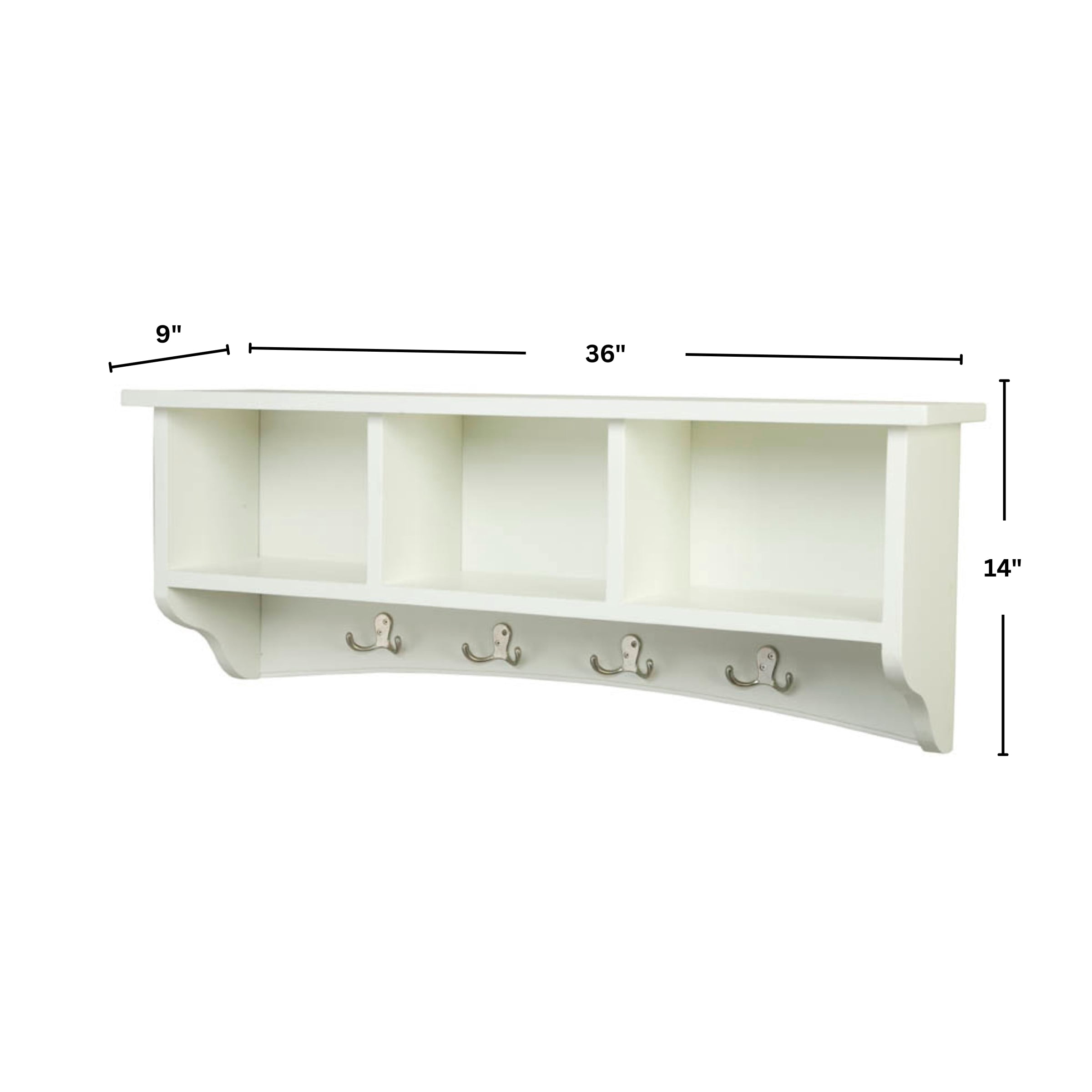 Alaterre Furniture Shaker Cottage Coat Rack with 3 Open Shelves, Wall Mounted Storage, Transitional Design for Entryway Storage Organization, Ivory