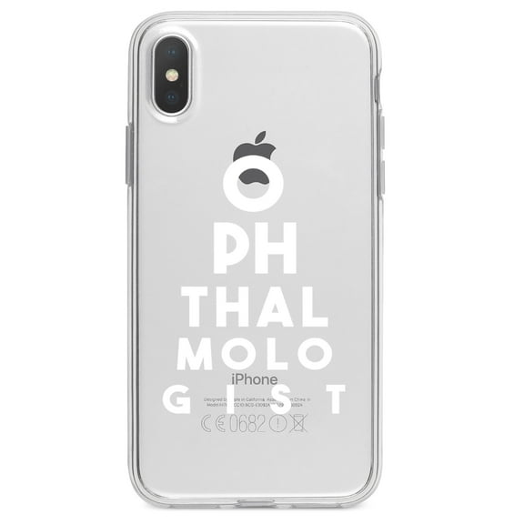 DistinctInk Clear Shockproof Hybrid Case for iPhone X / XS (5.8" Screen) - TPU Bumper Acrylic Back Tempered Glass Screen Protector - Ophthalmologist Eye Chart