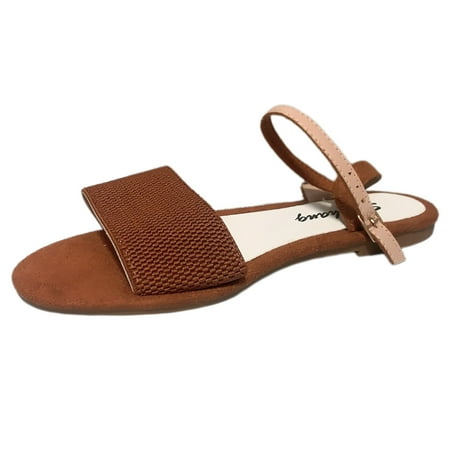 

PEASKJP Womens Sandals Women s Clear Studded Pearl Gladiator Strappy Flat Sandals (Brown 7)