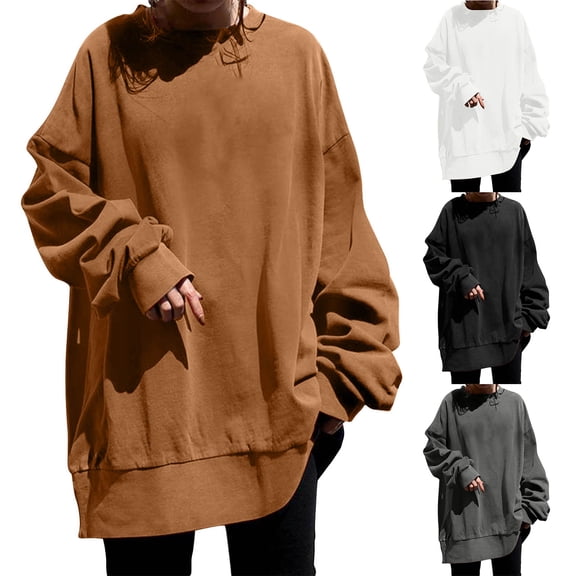 Fall Saving! HVOBTTY Women's Long Sleeved Sweatshirts, Fall Tops for Women Plus Size, Women's Crew Neck Loose Fitting Sports Everyday Wear Pullover Sweatshirt Black, XXL