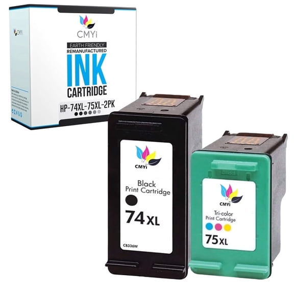 CMYi 74XL 75XL Combo Pack of 2 Inkjet Printer Ink Cartridges Compatible for HP 74XL and 75XL, 1 Black, 1 Tri-color