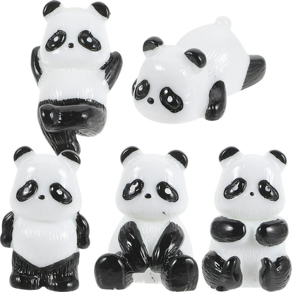 ROSENICE Tiny Animal Figurines 5Pcs Miniature Panda Figures White Plastic Resin Car Interior Decor
