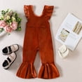 thumbnail image 4 of Fortune Toddler Girl Autumn Jumpsuit Kids Ruffle Sleeve Velvet Suspender Flared Pants, 4 of 9