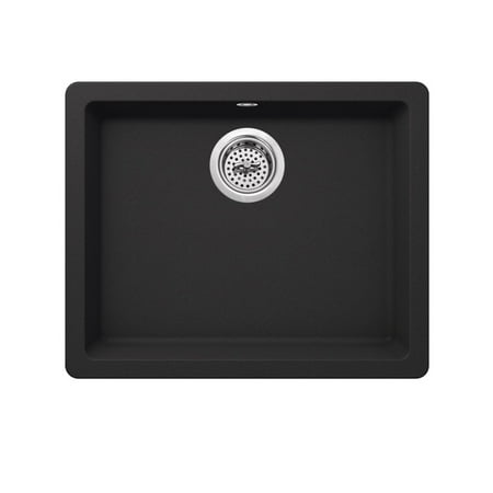 Drop In Single Bowl - Cahaba Quartz Single Bowl Kitchen Sink, 21 2/3” x 17”, in Onyx Black