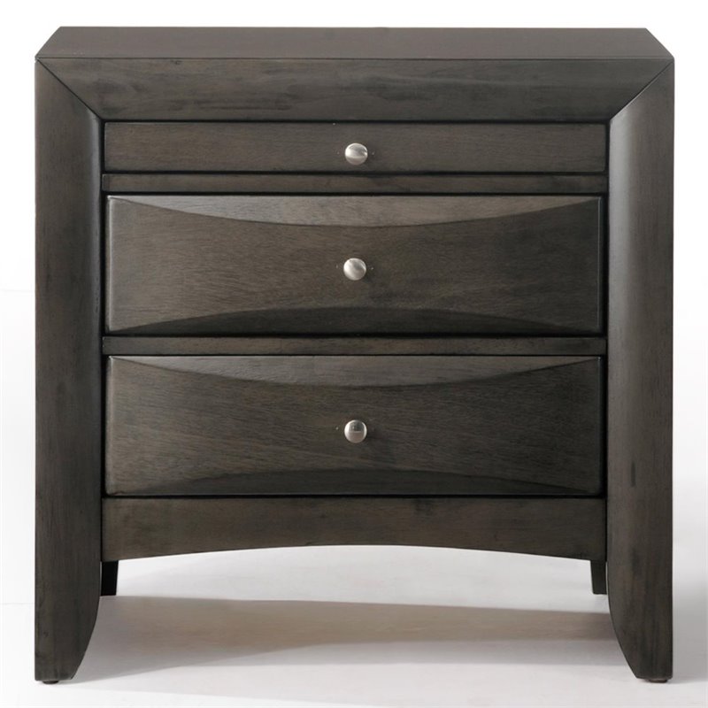 Wooden Nightstand with Bevel Drawer Front, Gray- Saltoro Sherpi - image 3 of 7