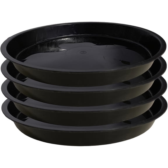 QUTETN  4-Pack Black Plastic Plant Saucers – 15.75” Round Drip Trays for Indoor/Outdoor Pots – Waterproof, Lightweight & Stackable – Protect Floors from Water Damage – Ideal for Minimalist Gardening