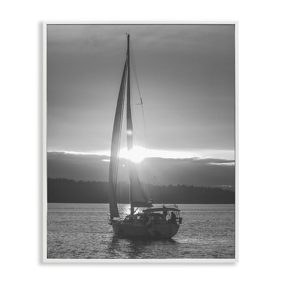 Stupell Industries Tropical Grey Sailboat Seascape White Framed Giclee Art, 11 x 14, by Lil' Rue