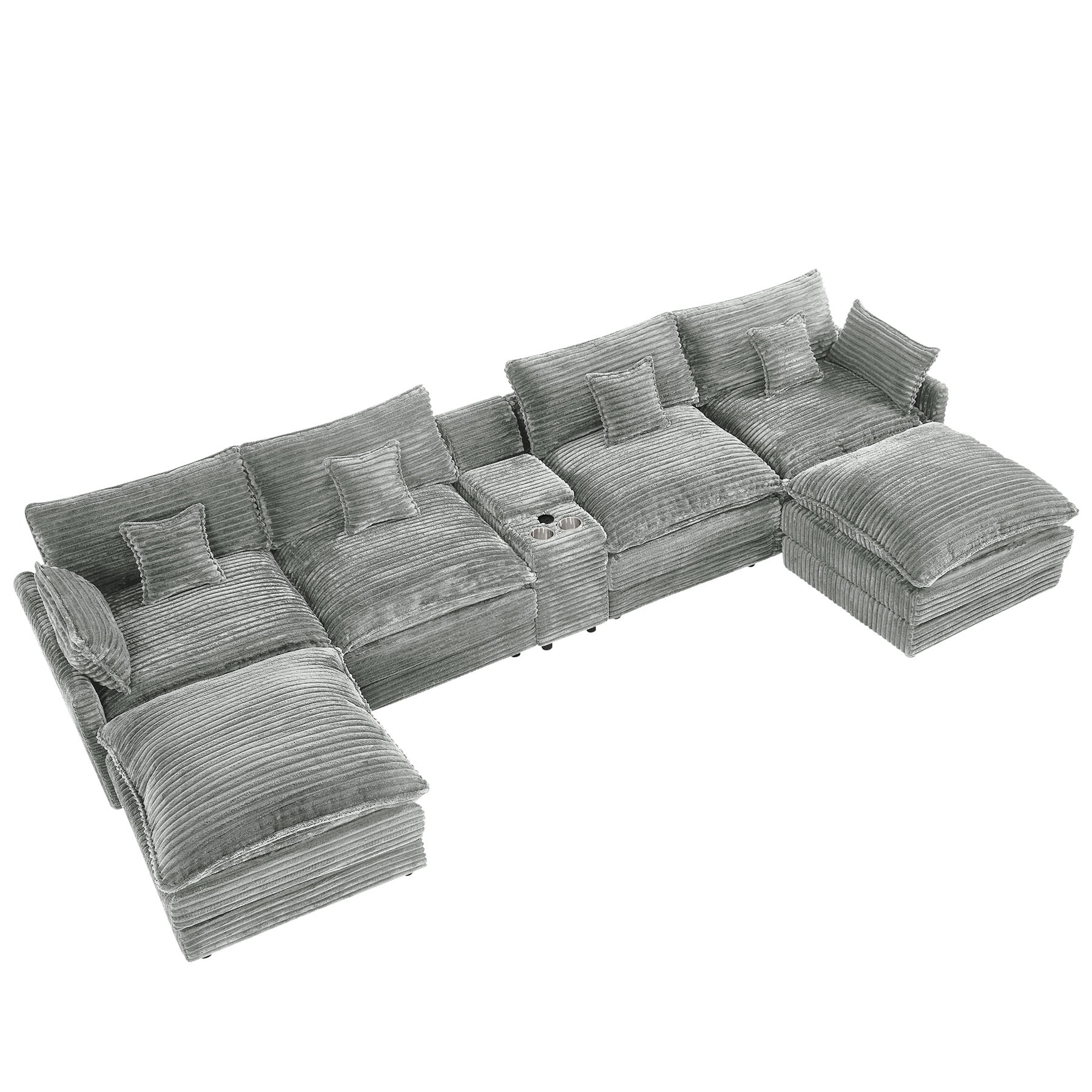 avobird Oversided 145" U Shaped Cloud Couch Sectional, DeepSeat Sofa Bed with USB Charging, Hidden Storage, Cup Holders & Chenille Double Chaise, Light Gray
