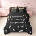 thumbnail image 3 of Homewish Diamonds Blings Full Size Bedding Sets for Girls, With God All Things Are Possible Print Full Size Bed in a Bag, Yellow Black, Black Reversible, 7pcs, 3 of 7