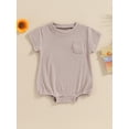 thumbnail image 2 of xiaxaixu Barboteuses pour Filles et Garçons, Été Manches Courtes Col Rond Poche Poitrine Combinaison Courte pour Bébé, 2 of 8