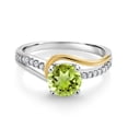 thumbnail image 2 of Gem Stone King 925 Sterling Silver and 10K Yellow Gold Round Peridot and White Moissanite Engagement Ring for Women (1.56 Cttw, Round 7MM, Size 9), 2 of 3