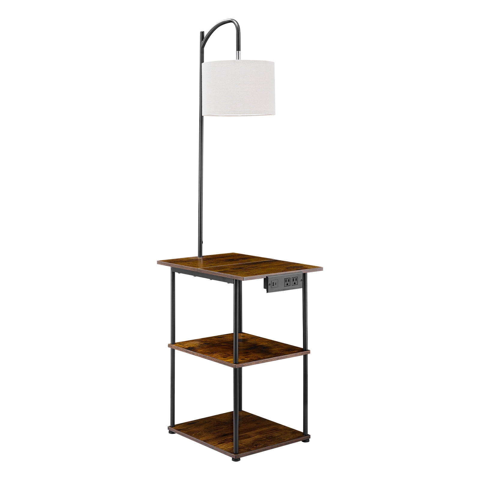 Floor Lamp with Table, Narrow 3-Tier End Table with Open Shelves & 3 Color Temperature Lighting, Side Nightstand Bedside Desk with USB & Type C & AC Charging Port for Living Room, Bedroom, Dorm