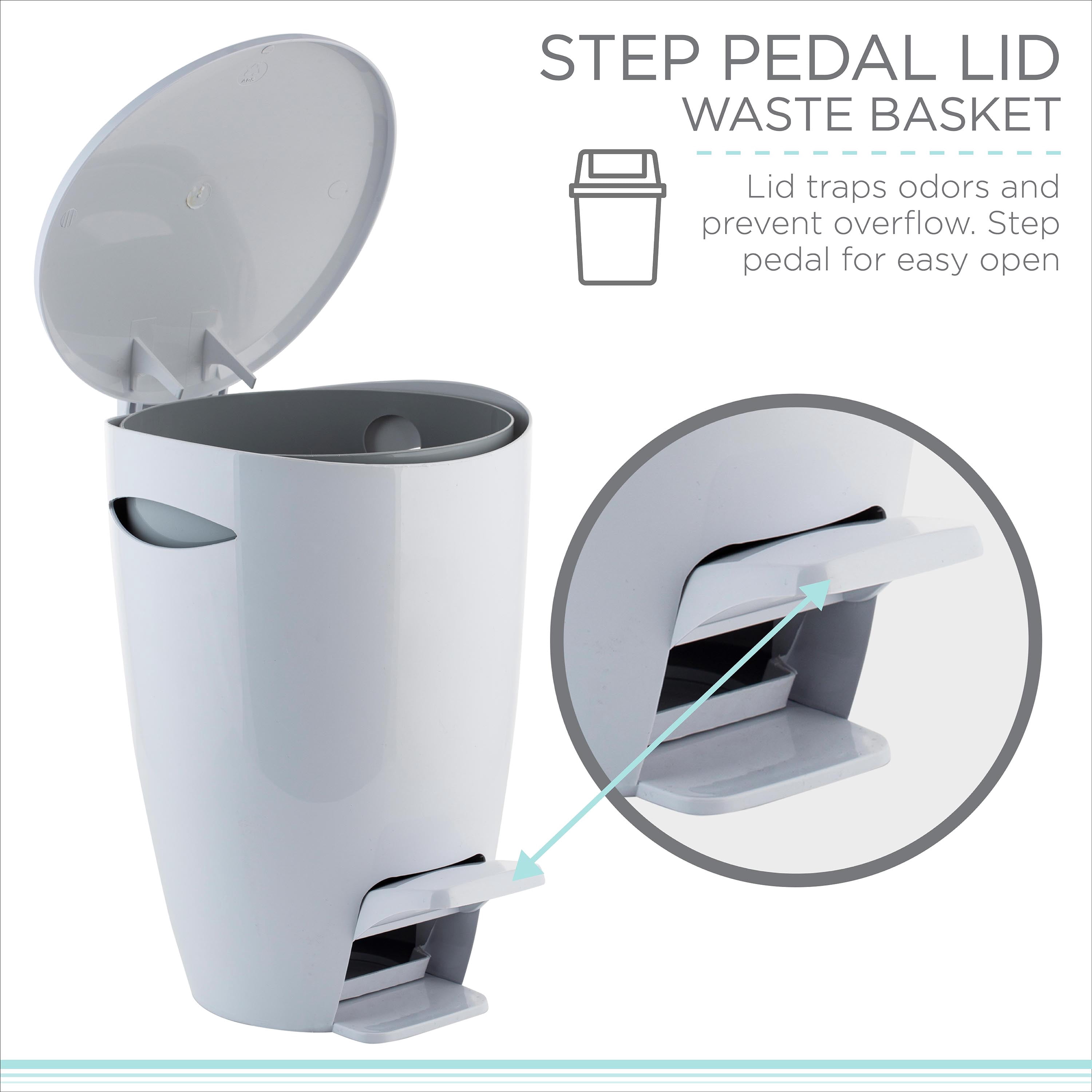 Bath Bliss 1.3 Gal White Contour Step Pedal Plastic Bathroom Wastebasket