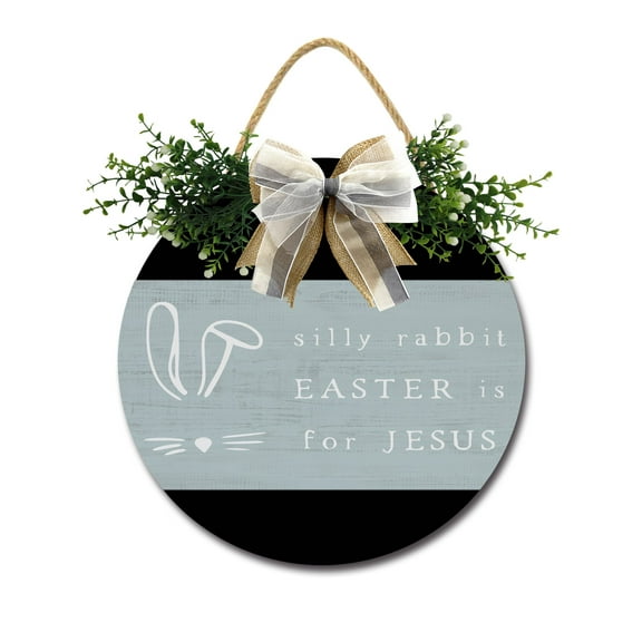 Easter Is For Jesus Door Sign Home Decor Round Wood Wreaths Wall Hanging Sign Farmhouse Porch Sign Front Door Decoration for Housewarming Gift All Seasons Holiday,12In