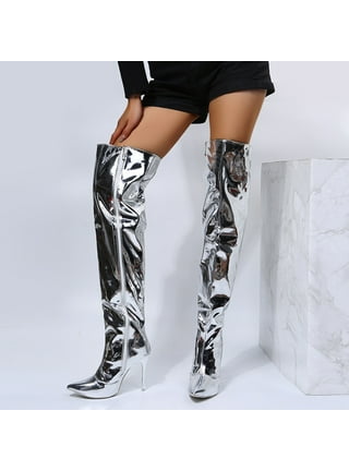 Over The Knee Silver Boots