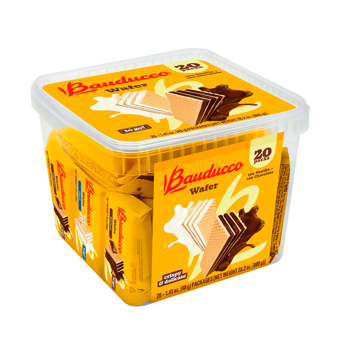 (4 pack) Bauducco Chocolate & Vanilla Wafer Cookies, Single Serve Crispy & Delicate Wafer Cookies, Pack of 20, 28.2oz